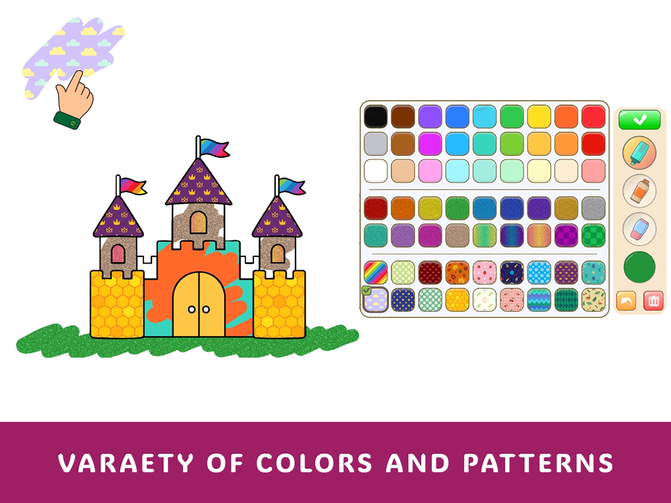 A variety of colors and patterns to paint with