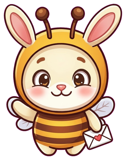 Buni Bee mascot holding a letter